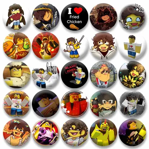 Handmade Plastic Round Brooch Funny Game Figure Shedletsky I Love Fried Chicken Pins Cartoon Cosplay Badge Jewelry Accessories