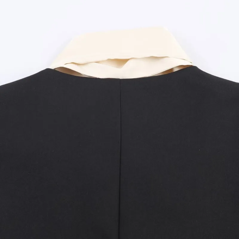 EAEOVNI وشاح طوق المرأة البدلة السترة موضة التباين اللون كم طويل زر مزدوج ملابس خارجية سترة معطف 2026 جديد