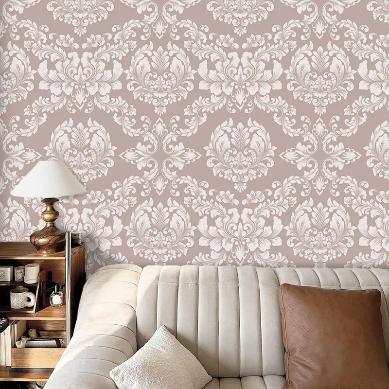 Damask Peel&Stick Wallpaper European Baroque Floral Self Adhesive Wall Paper Removable Contact Paper for Bedroom Wall Cabinet