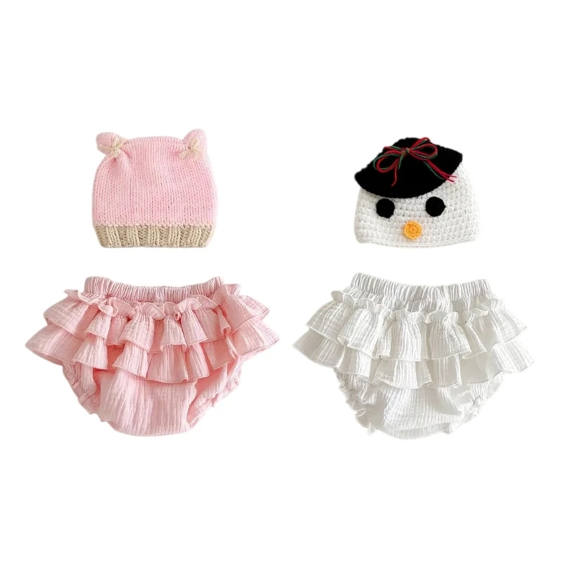 CORB Infant Photoshoot Costume with Ruffle Romper & Cap for Little Girls Gift
