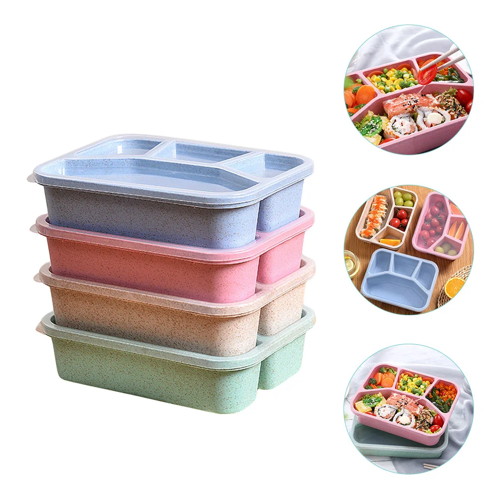 

4Pcs Bento Boxes Wheat Straw Material Leak Proof Portable Lunch Containers for Food Storage Compartment Bento Box for Kids