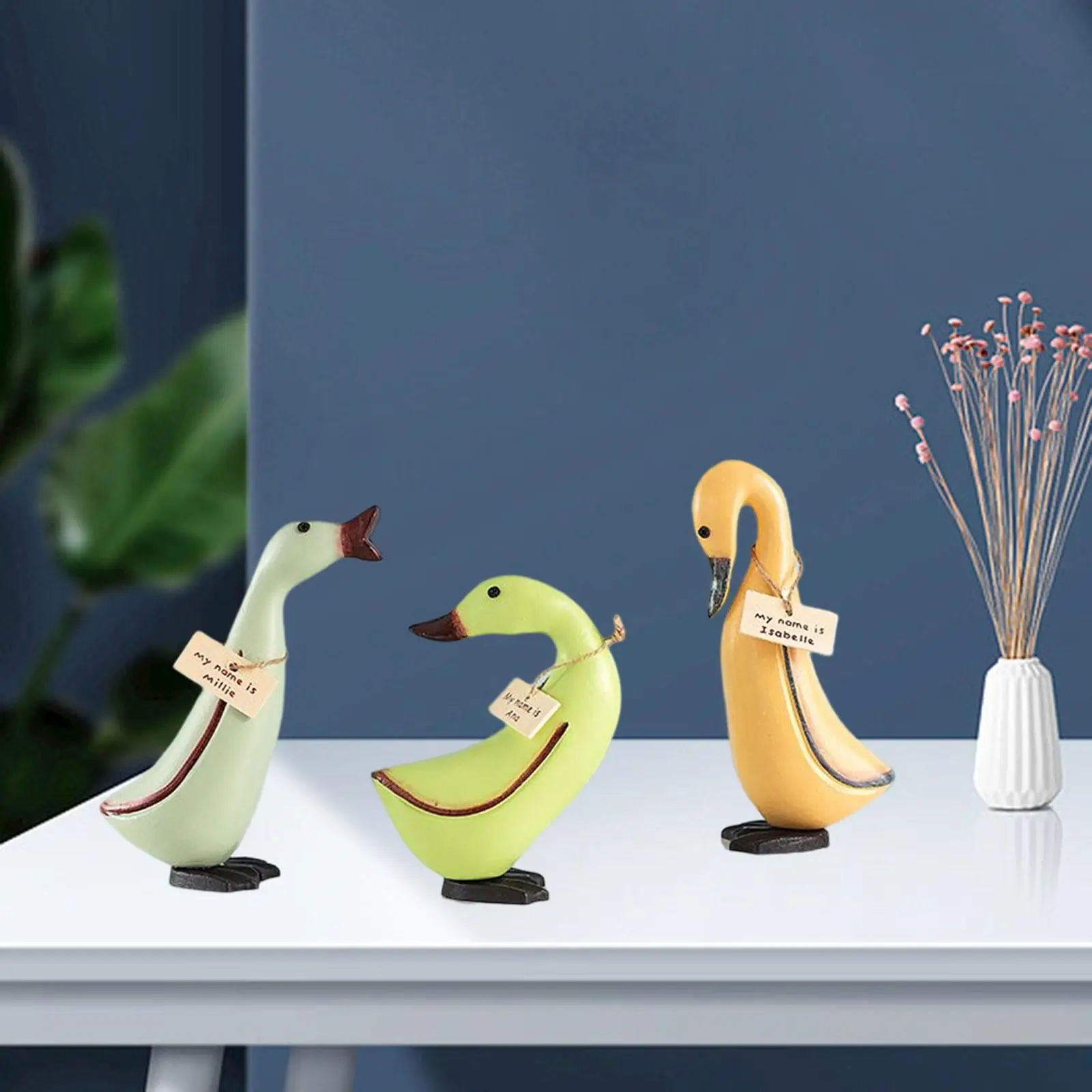 3Pcs/Set Wooden Duck Statue Animal Sculpture Crafted Cute Art Crafts for NightStand Office Home Decor Accents Housewarming Gift