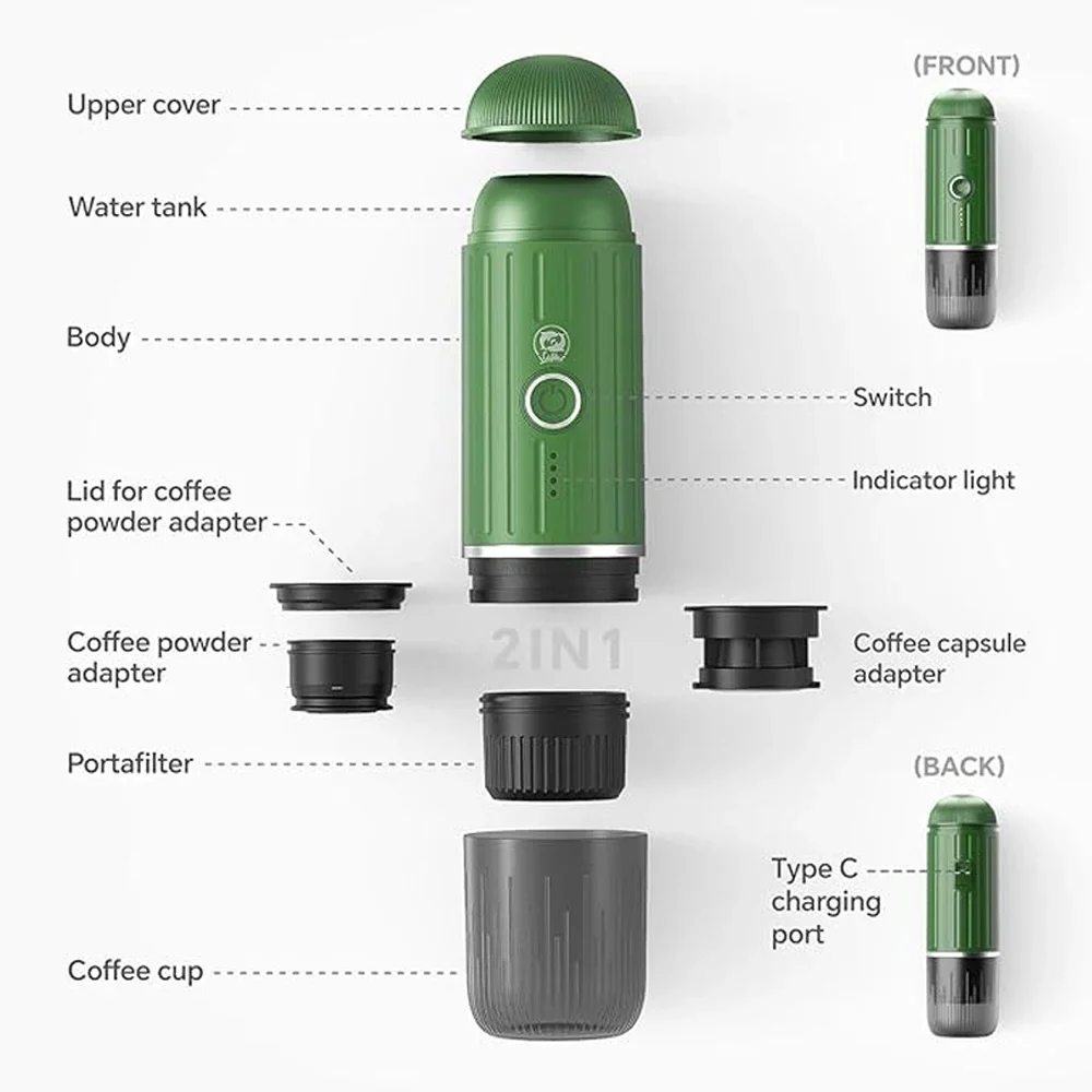 Máquina de café elétrica portátil com autoaquecimento para carro de viagem, máquina de café expresso para acampamento com café moído e cápsula ns