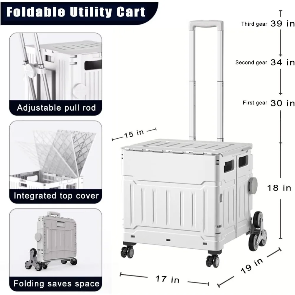 Foldable Utility Cart with Stair Climbing Wheels,Folding Portable Rolling Crate Handcart with Aluminium Alloy Telescoping Handle