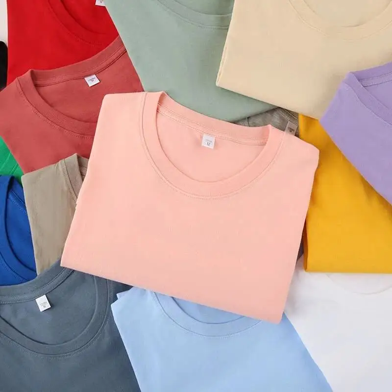 180g 100% Cotton Round Neck T-shirt Men Women Customized Logo Multi-color Casual Basic Short Sleeved Team Workwear Wholesale