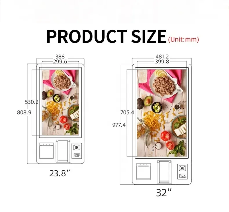 32 Inches Touchscreen Restaurant Touch Screen Payment Self Service Kiosk With Printer And Scanner