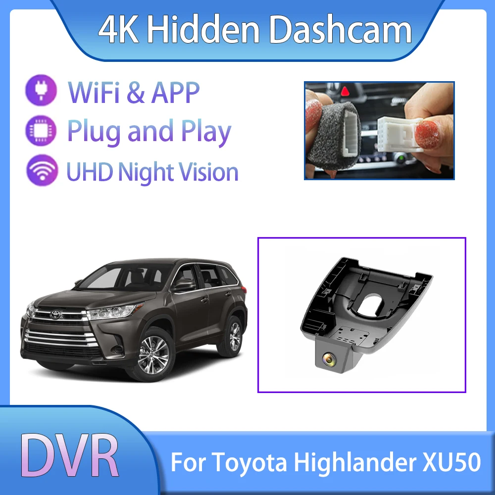 

For Toyota Highlander Kluger XU50 50 2018 2019 2020 Plug And Play Dashcam DVR Driving Recorder Dual Lens Car Auto Accessories