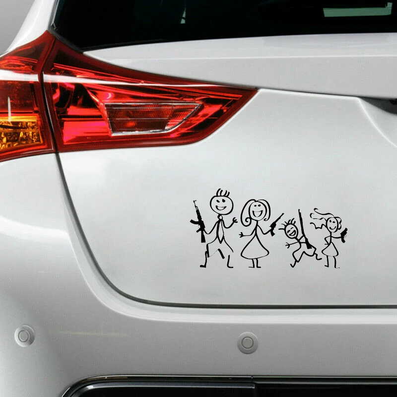 17*8.6cm Gun Stick Family VINYL DECAL Sticker Funny joke Motorcycle SUVs Bumper Laptop accesoire voiture