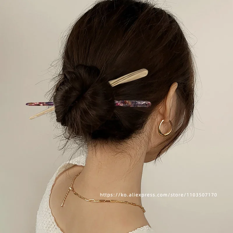 Korean FRANCE Simple One Word Long Plate Hairpin Vintage Flower Bud Hair Insert Ancient Hanfu Chopsticks Hairpin