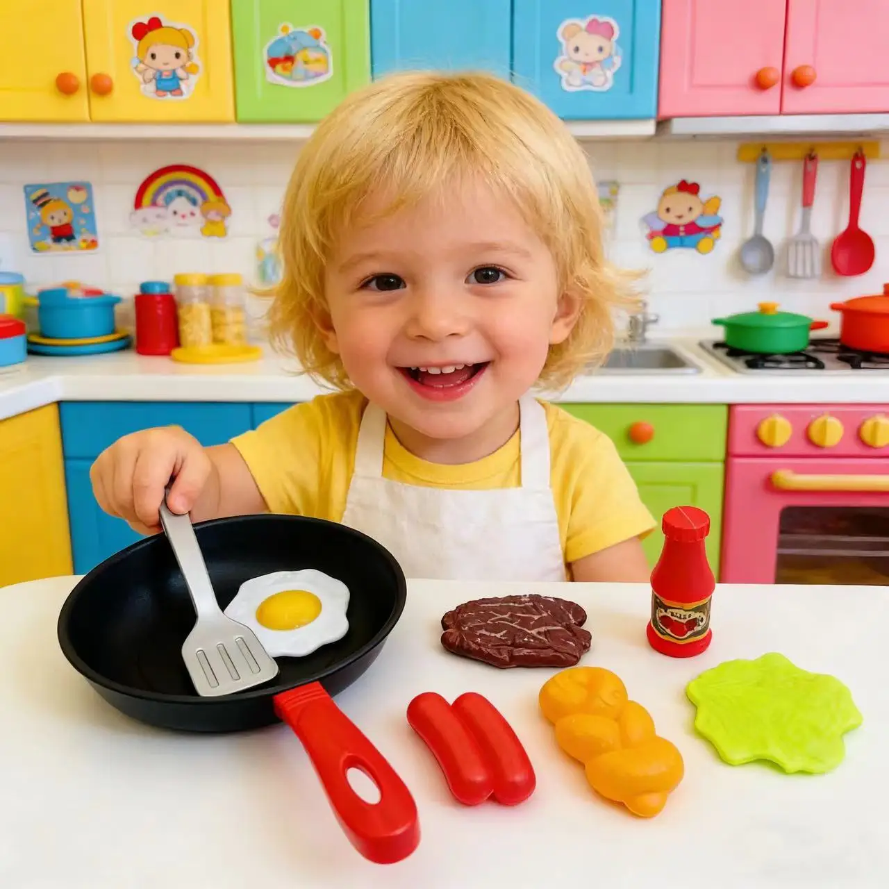 

Набор детских игрушек для кухни из 8 предметов: симуляция посуды, игра в приготовление еды, имитация блюд (говядина, овощи, хлеб, хот-дог, омлет), подарок для детей