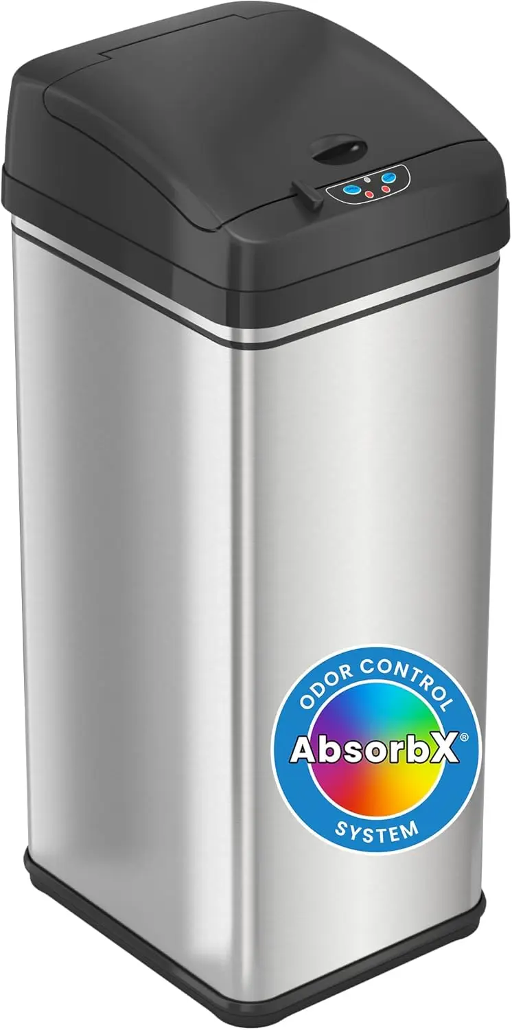 New Model 13 Gallon Sensor Trash Can w/ Advance AbsorbX Odor Filter & Pet-Proof Lid Lock, Stainless Steel Kitchen Garbage Bin