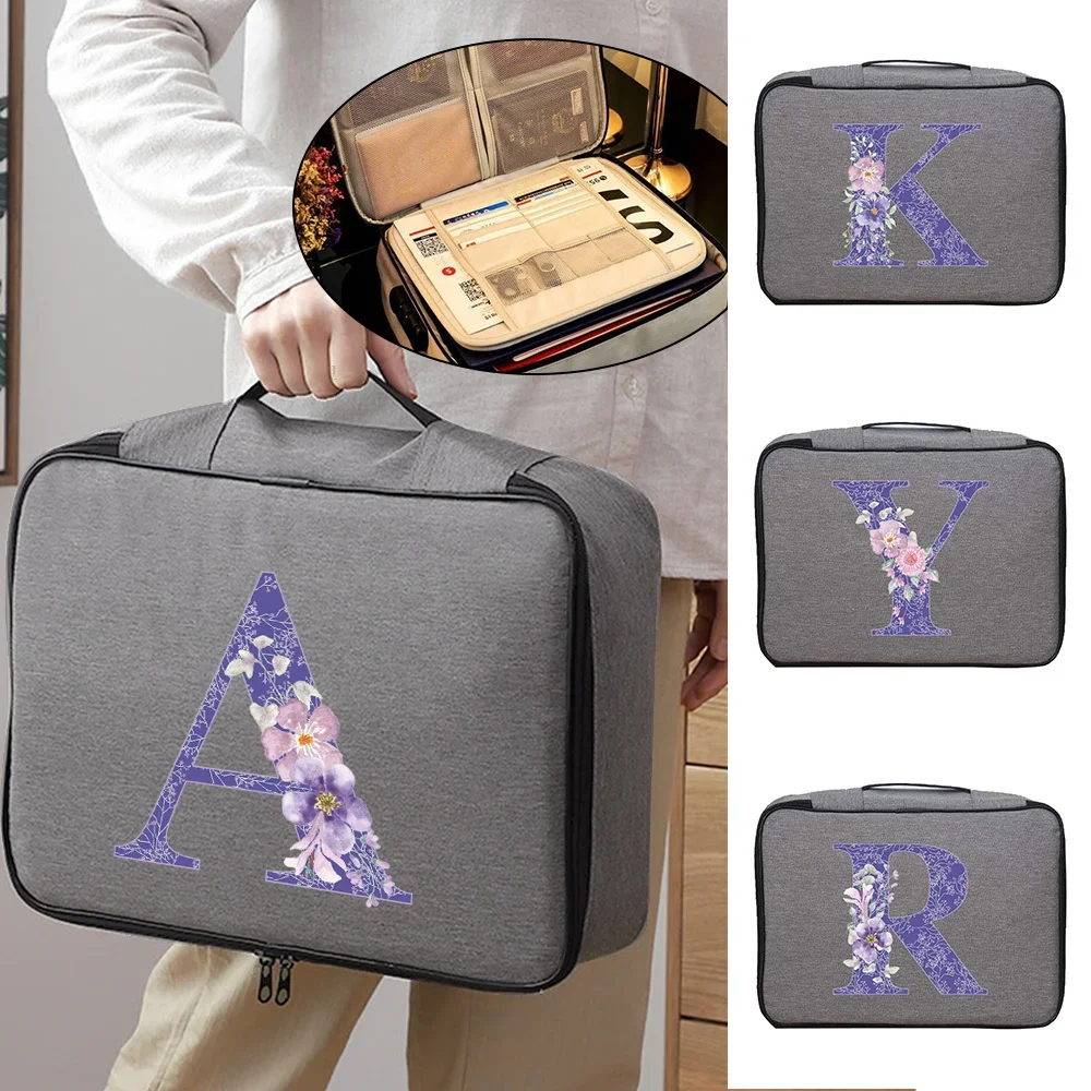 Document Organizer Folder Case Large Lockable Storage Multi-layer File Lockbox Flower Letter Print Travel Home Passport Handbags