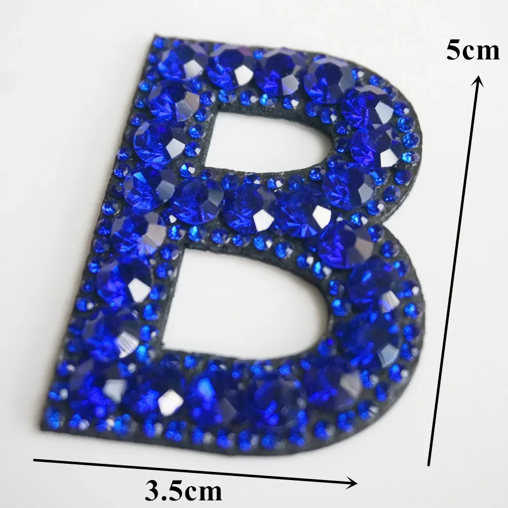 A-Z Rhinestone Alphabet Royal Blue English Letter Iron Sew On Patch Badge 3D Handmade Letters Bag Hat Jeans Clothes Applique DIY