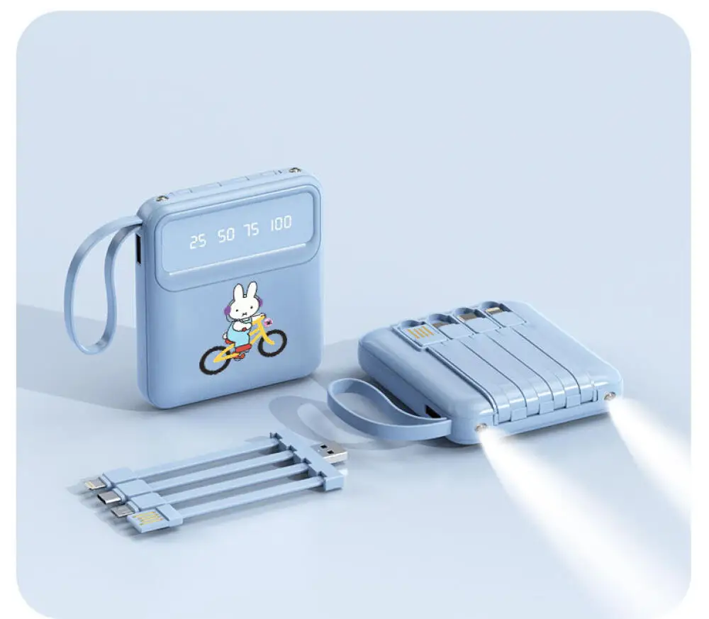 

Miffy Mobile Power Bank милый мультфильм аниме Kawaii простой креативный мультистиль встроенный кабель Kawaii портативный Power Bank подарок