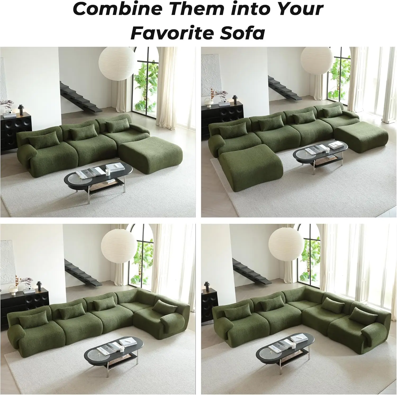 Sofá secional do assento profundo com tecido Boucle, confortável nuvem Loveseat, sofás extragrandes, 2 travesseiros, 78"