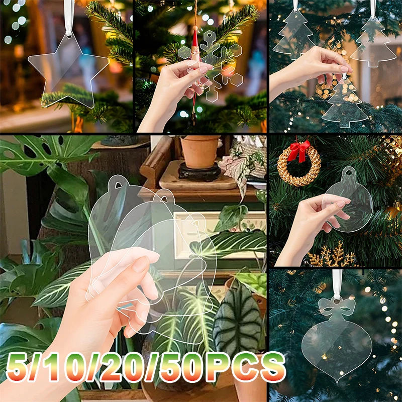 

2026 10PCS Blank Acrylic Ornaments Clear Snowflake Pendants with Pre Drilled Holes for DIY Painting Christmas Tree Decor Craft