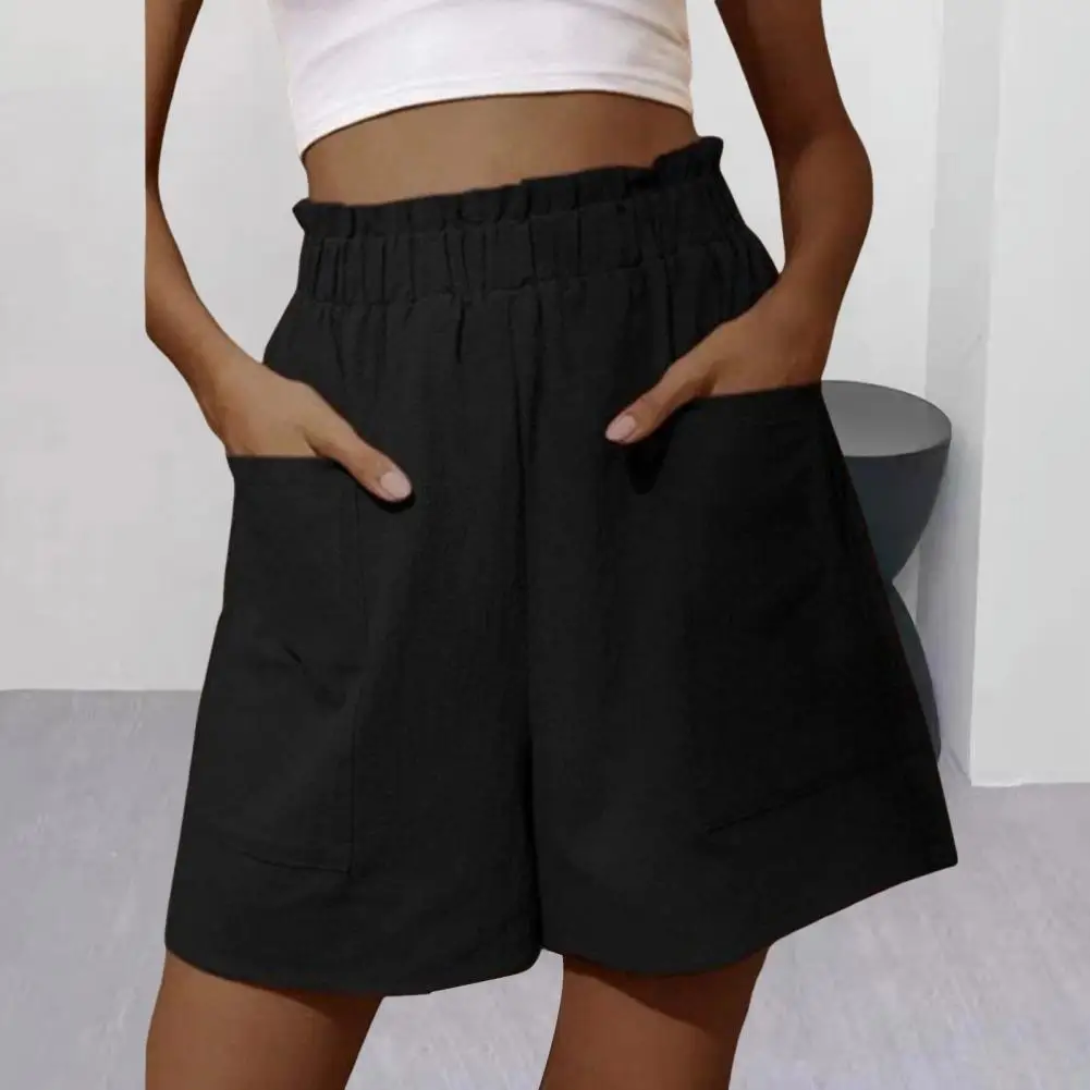 Women Shorts Elastic Waist Shorts Stylish Summer Women's Elastic High Waist Shorts with Side Pockets Above Knee