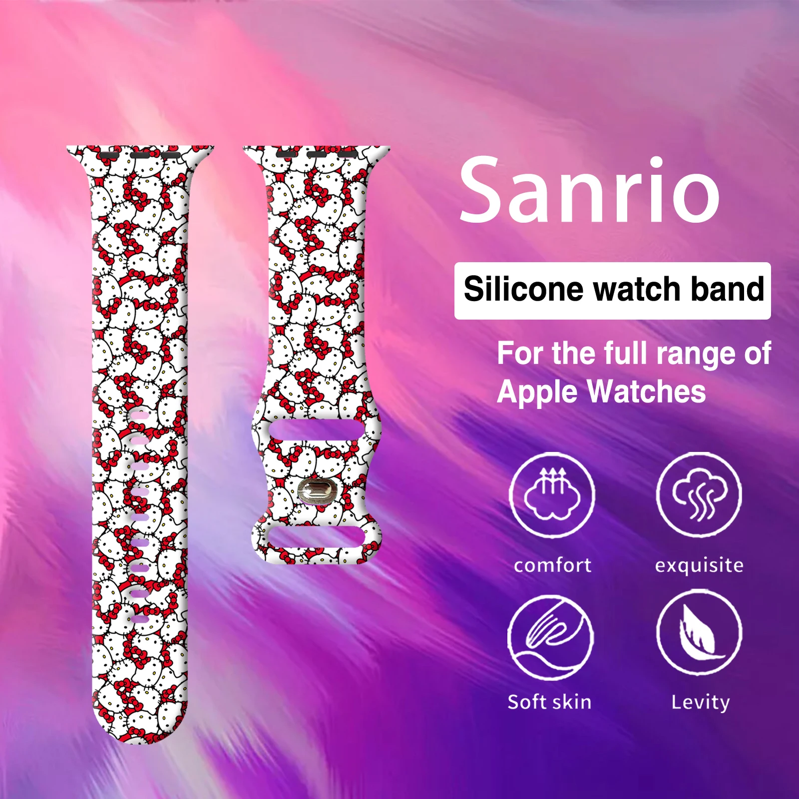 Tali Seri Sanrio Hello Kitty untuk Jam Tangan Apple 11 10 9 8 SE Tali Jam Silikon Dapat Diganti untuk IWatch 44Mm 42Mm 41Mm 40Mm