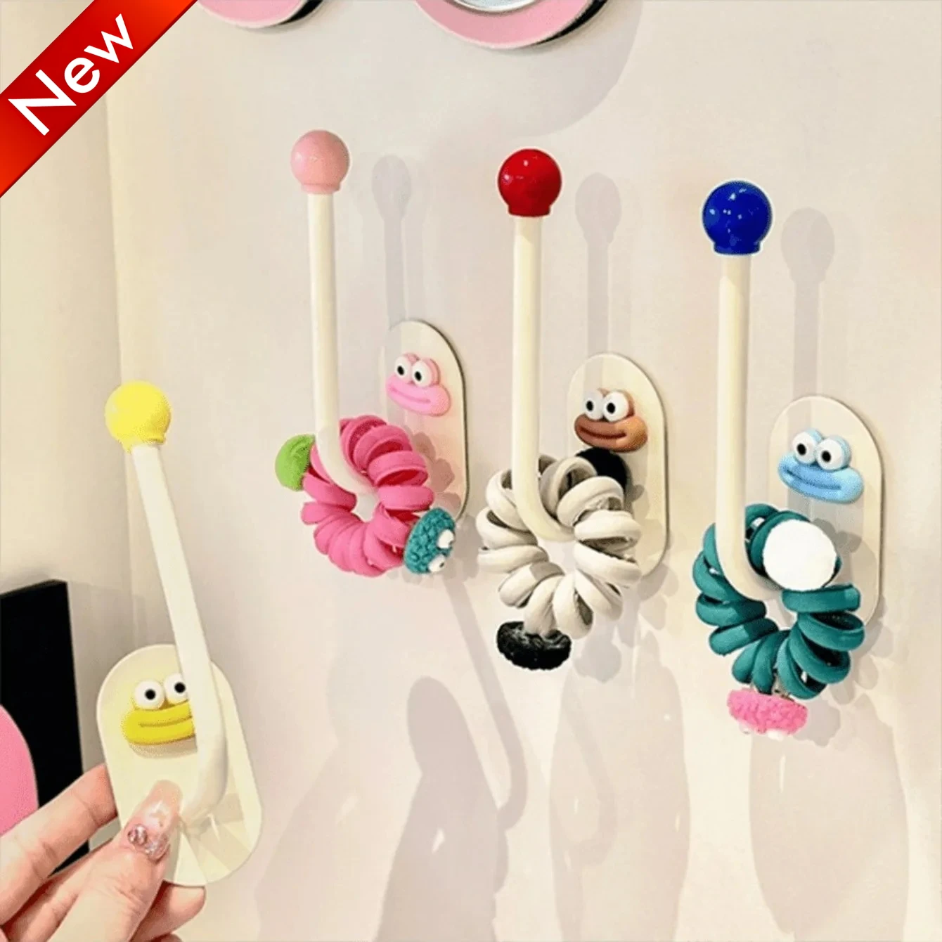 

Набор из 4 практичных настенных крючков-органайзеров для резинок для волос, минималистичный держатель для аксессуаров для волос, компактный декоративный элемент для ванной комнаты