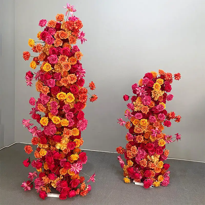 Custom Tangerine Rose Hydrangea corner arch wedding decoration artificial flower props fake flower row party background wall