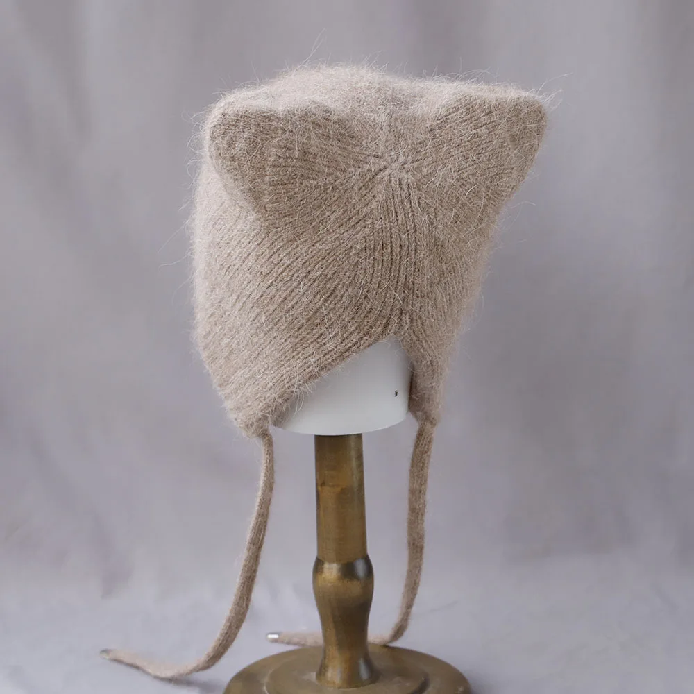 Chapeau à oreillettes pour femmes, bonnet tricoté Angora, accessoire chaud pour l'automne, le ski, les Sports de plein air, les vacances, hiver