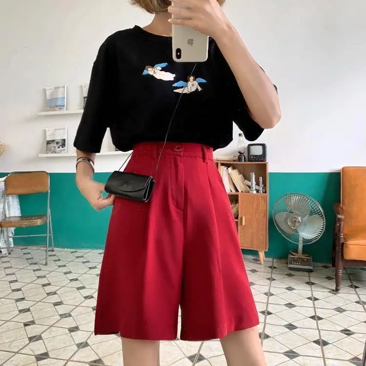 Suit Shorts for Women's Summer Outer Wear 2025 New High-waisted Slimming Wide-leg A-line Shorts Loose Purple Mid-pants Trendy