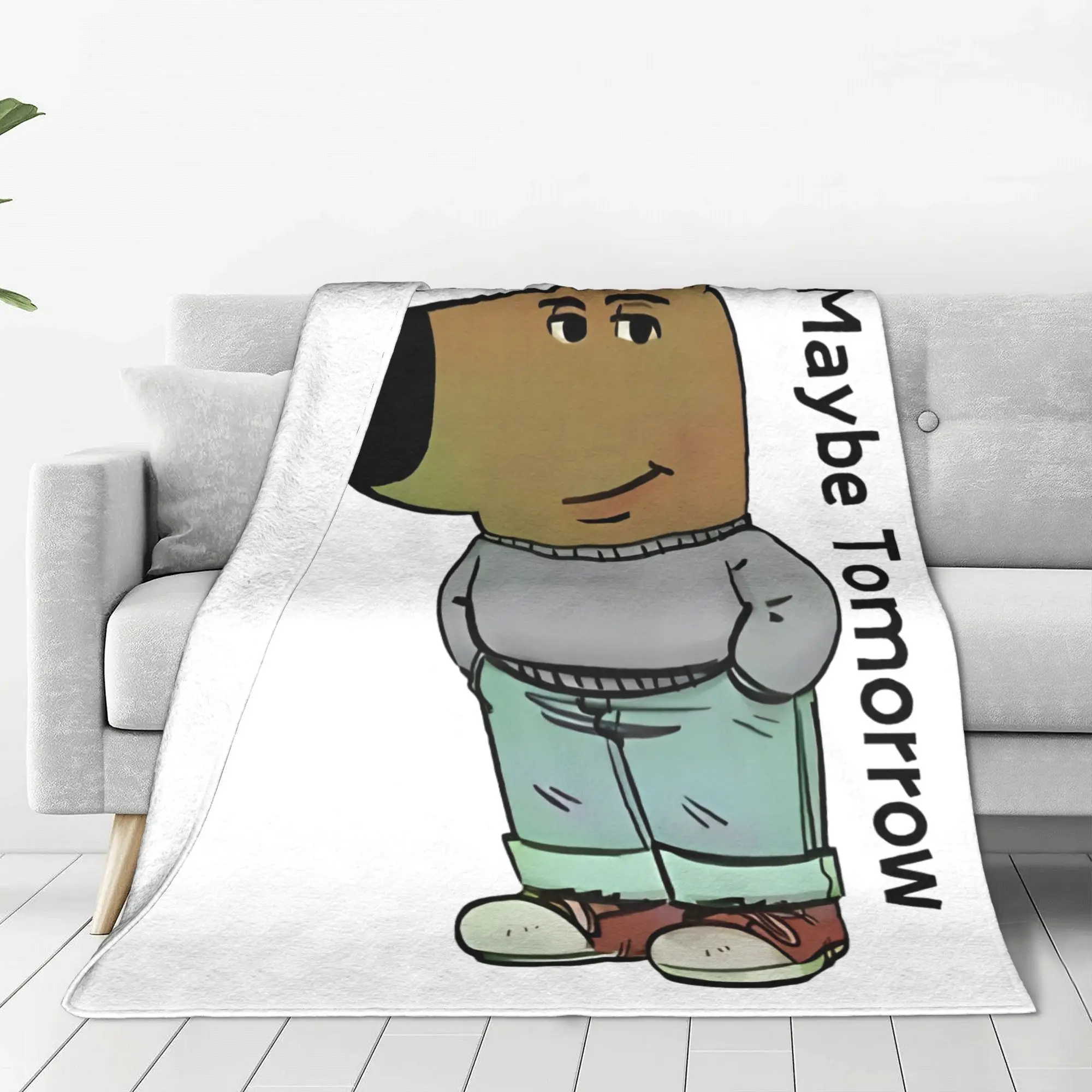 Chill Guy Knitted Blanket Cartoon  Wool Throw Blankets Bedroom Sofa Printed Soft Warm Bedsprea