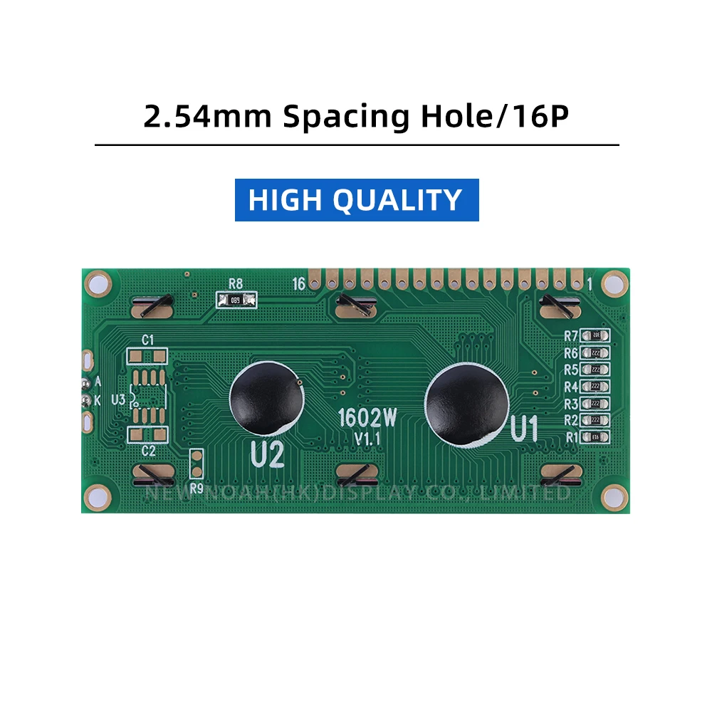 Yellow Green Film 1602W Full Angle Wide Temperature Range 2X16 LCD STN High Frame 12MM Controller ST7066U LCD Character Screen