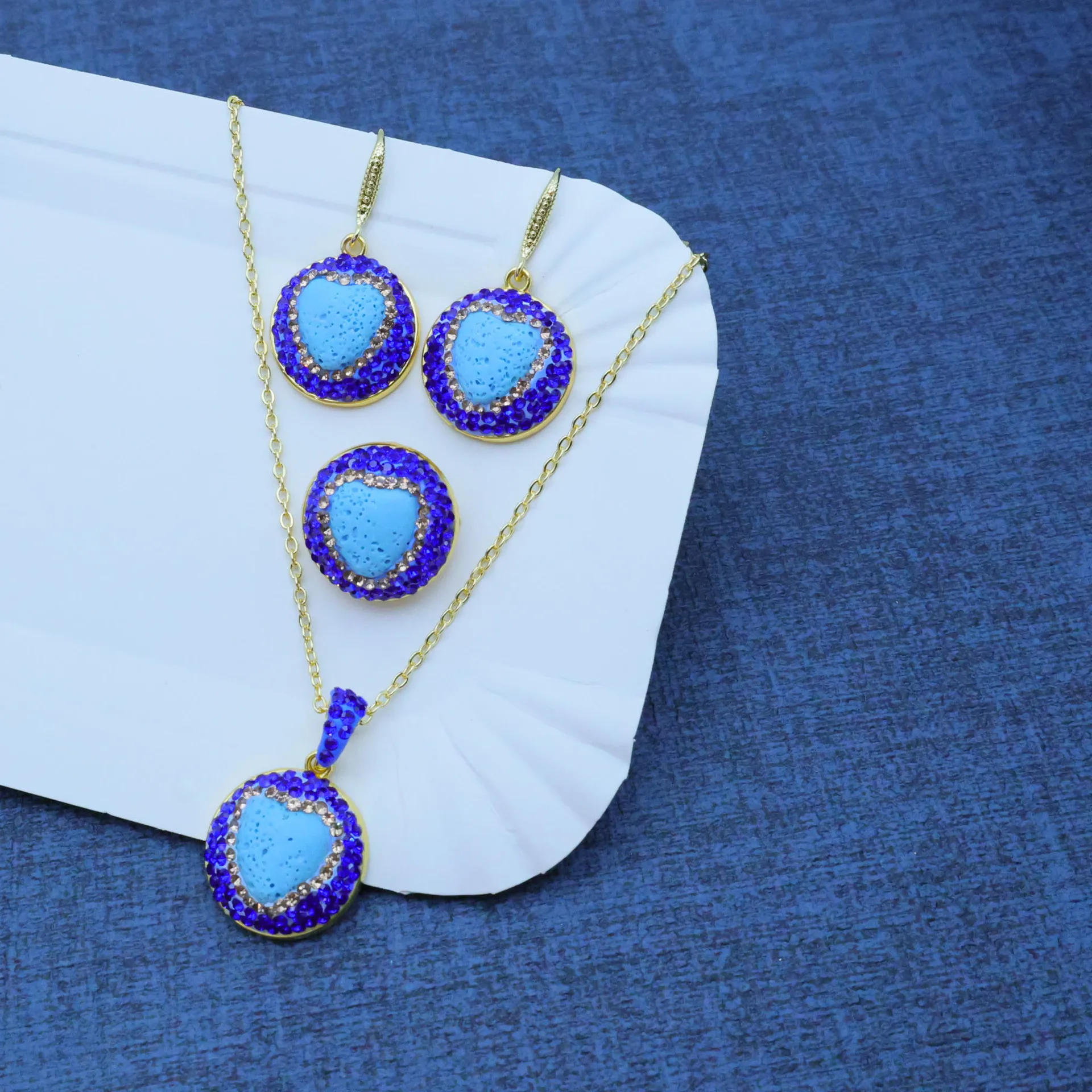 DIY accessories Summer new popular volcanic stone heart-shaped handmade design fashionable temperament three-piece set factory s