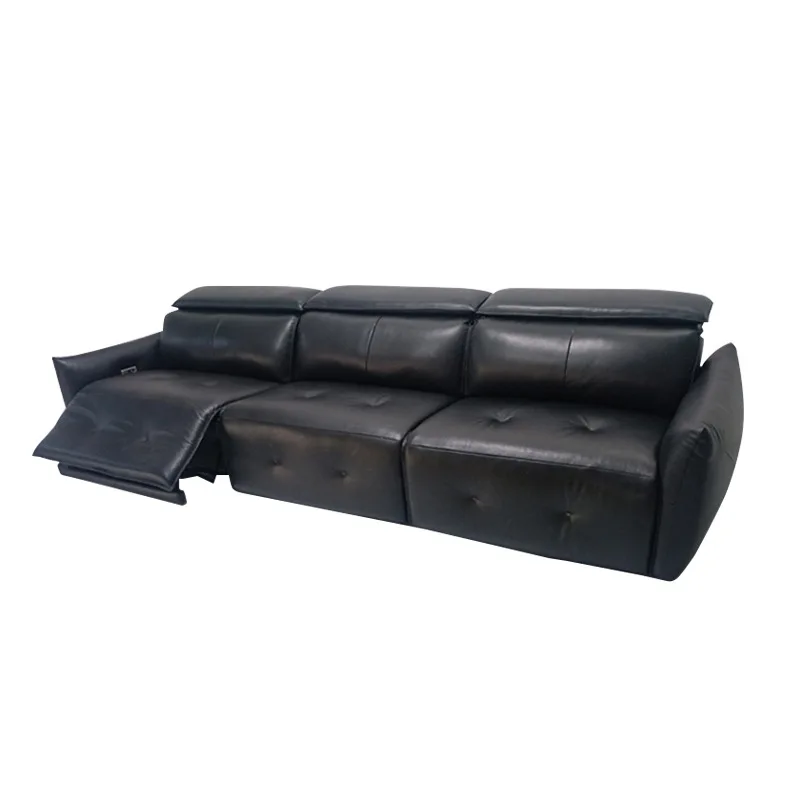 Italian minimalist leather electric sofa, living room zero against the wall black straight row adjustable high backrest function