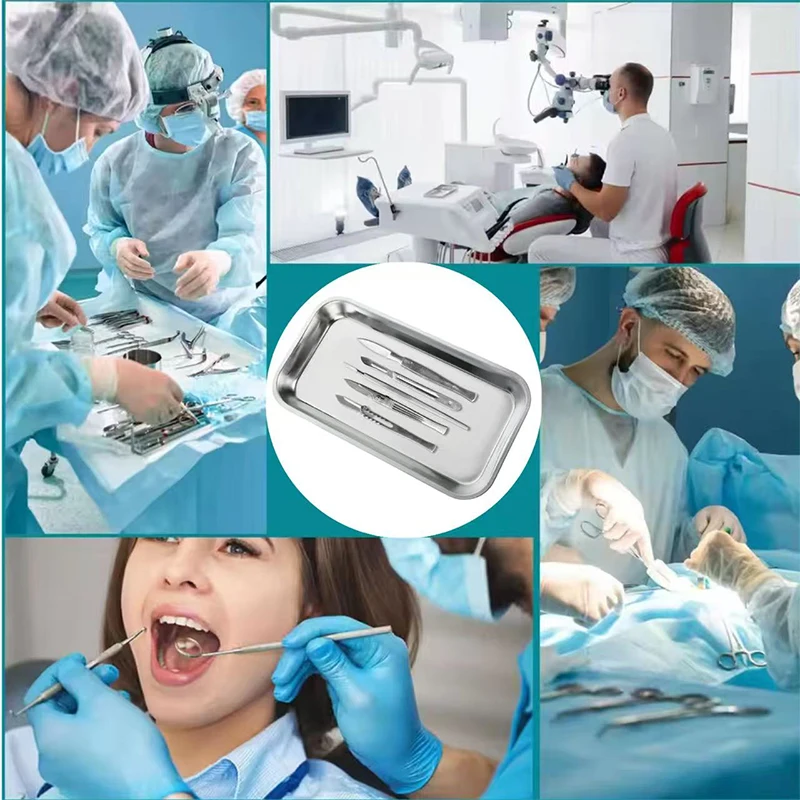 Stainless Steel Dental Medical Tray Disinfection Surgical Storage Plate Dentist Lab Instrument Tray Place Box for Tattoo Medical view 3