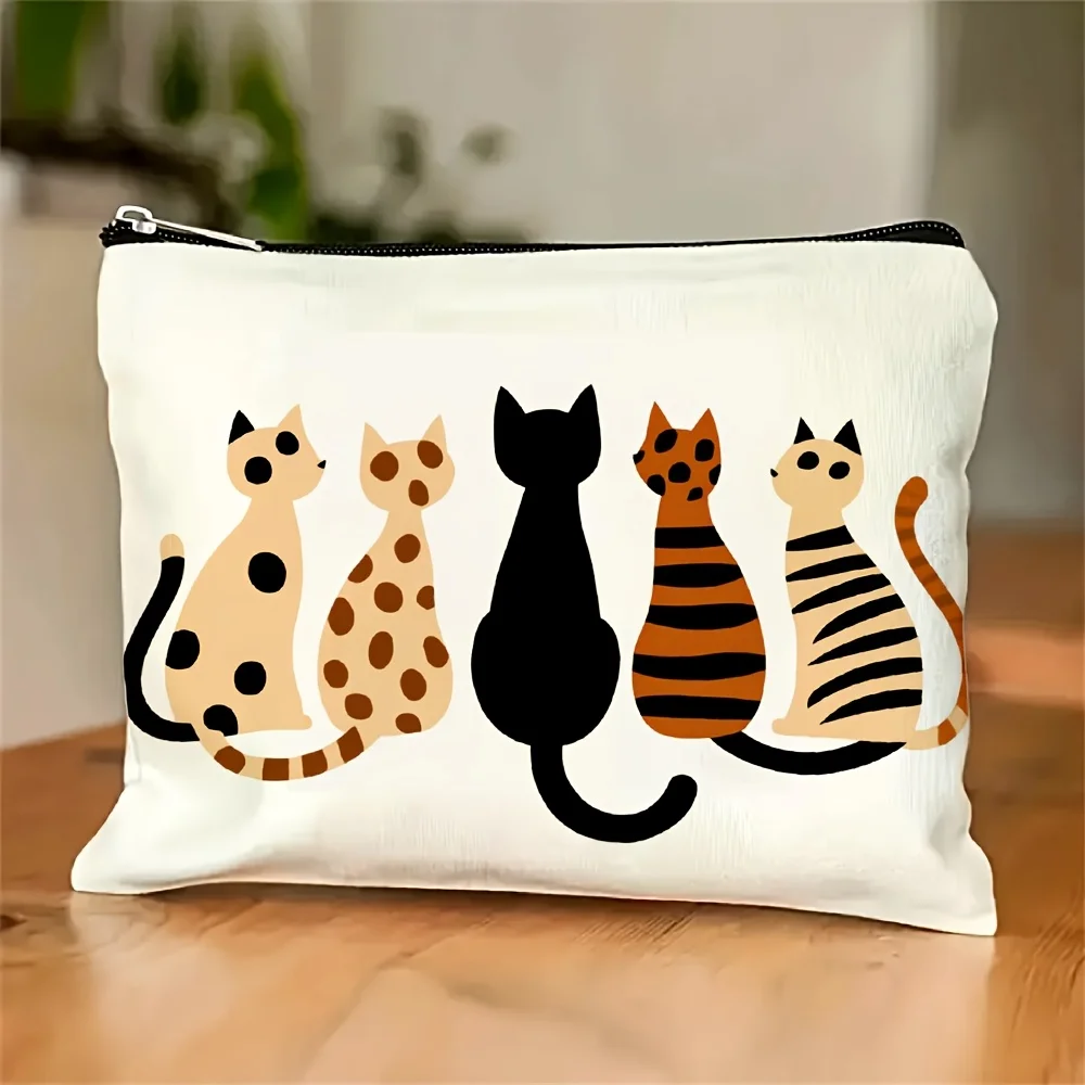 

A Cute Cat Print Makeup Bag- Multifunctional Zipper Pouch, Jewelry Storage Bag, Perfect Travel Zipper Small Storage Bag.
