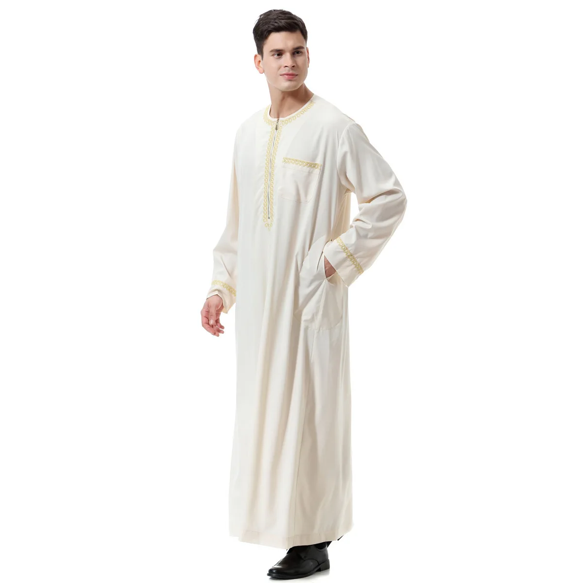 Men Muslim Islamic Clothing Jubba Thobe Print Zipper Kimono Long Robe Saudi Musulman Wear Abaya Caftan Islam Dubai Arab Dressing