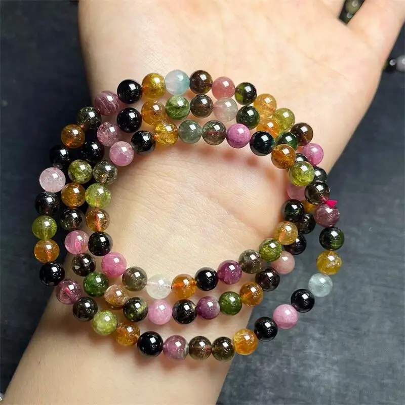 6MM Natural Tourmaline Triple Circle Bracelet Healing Eeiki For Women Men Love Gift Crystal Jewelry Gift 1PCS