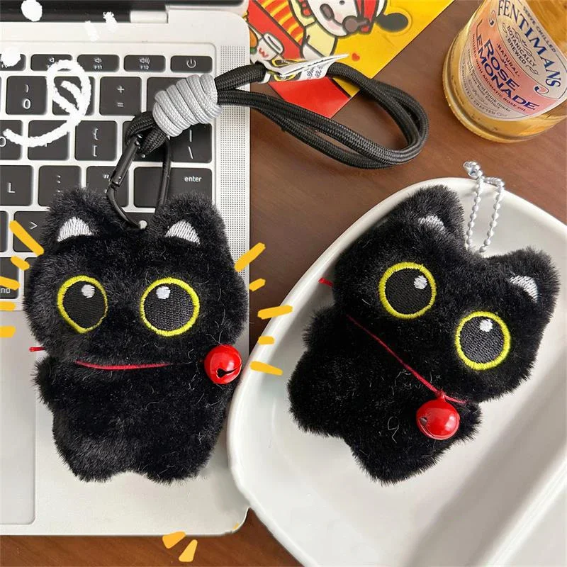 

Cute Bell Black Cat Squeak Plush Doll Keychain Pendant Lanyard Stuffed Toy Backpack Charm Bag Ornament Couple Accessory Kid Gift