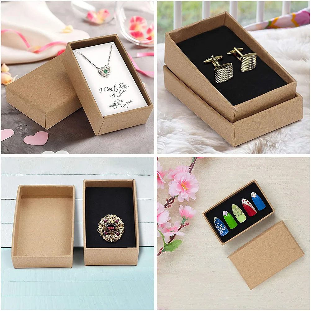 

24pcs Retro Kraft Paper Jewelry Boxes Sponge Lining Dustproof Storage Packaging Gift Wrapping Container For Earrings Rings