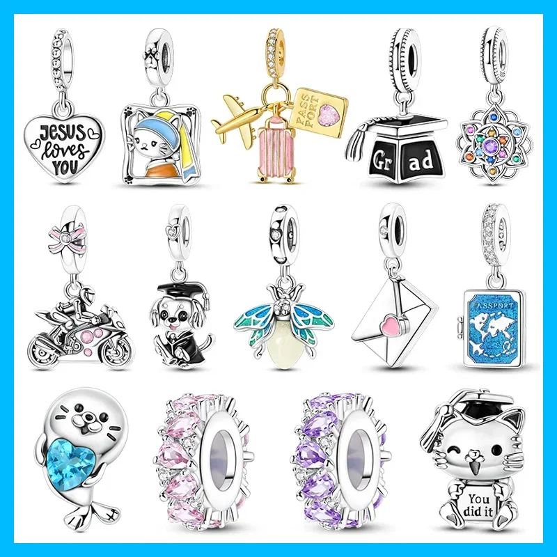 Breloques en argent sterling 925 en forme d'avion et de valise, compatibles avec les bracelets originaux, breloques pour sacs et porte-clés, pendentifs DIY, cadeau de bijoux pour femmes