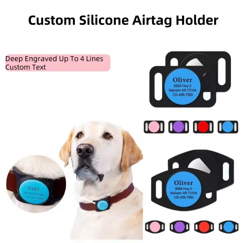 Silicone Engraved Cover For Apple Airtag Case Dog Cat Collar GPS Finder Protective Soft Case For Apple Air Tag Tracker Holder ﻿