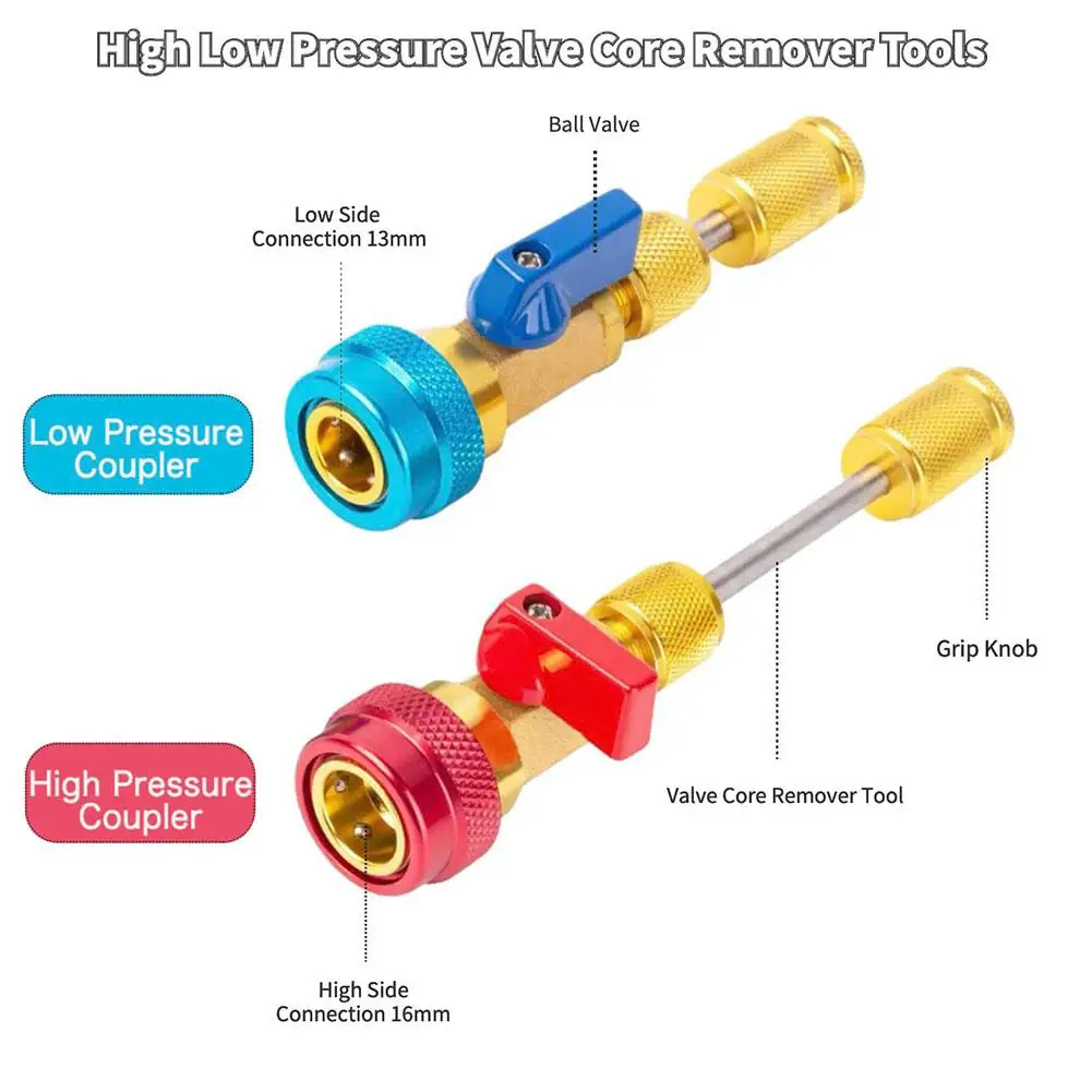 Herramienta removedora de núcleo de válvula de aire acondicionado automotriz R134A, Kit de servicio de CA para reparación de CVAC A/C automotriz para R22 R410 SAE1/4 5/16