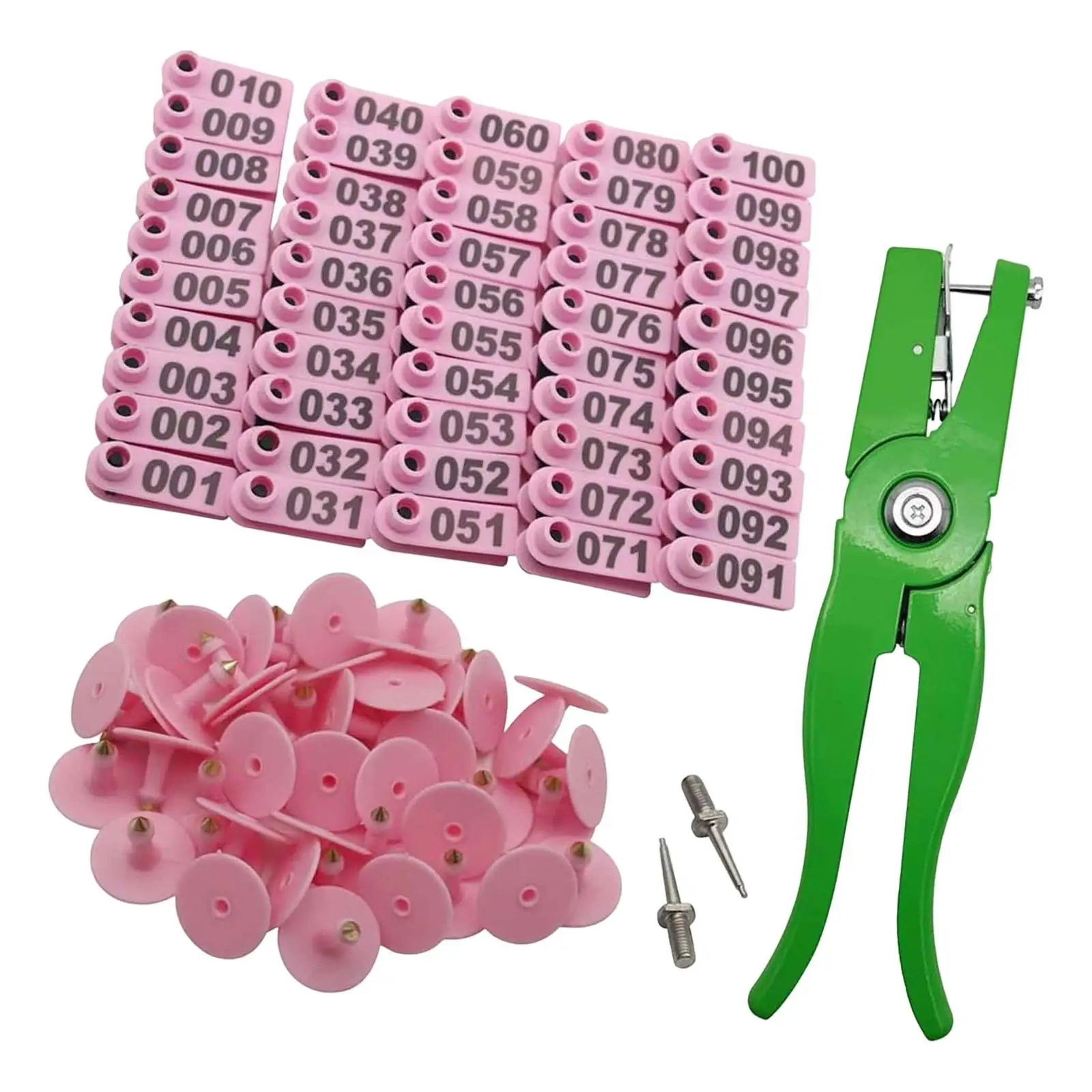 Animal Identification Ear Tags Number 001-100 with Applicator for Livestock Farm Cow Sheep Goat Tracking
