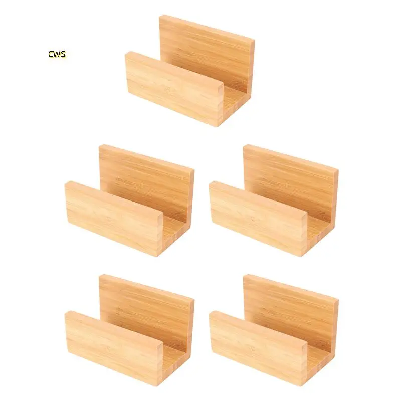 5X 竹木材デスクトップ名刺ホルダーデスク用頑丈な名刺ディスプレイスタンドオフィス用男性女性