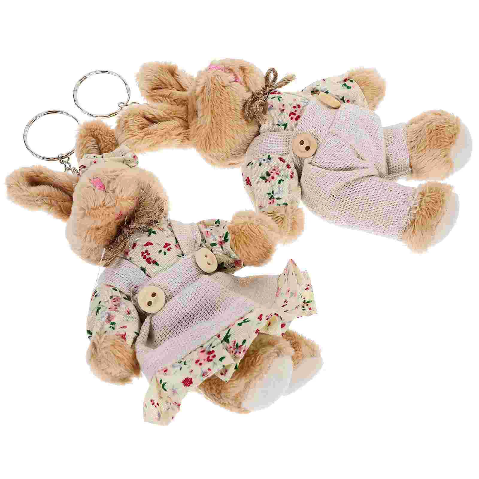 2 Pcs Couple Rabbit Keychain Replacement Pendant Plush Toy Durable Aesthetic Cute Fabric Keychains Old