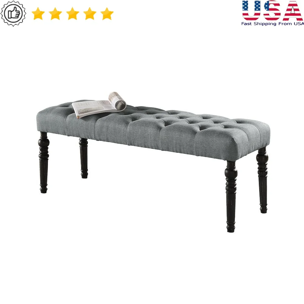 

Tufted Fabric Dining Bench Solid Wood Frame Turned Legs Indoor Seating Assembly Required 250 lbs Capacity Easy Maintenance