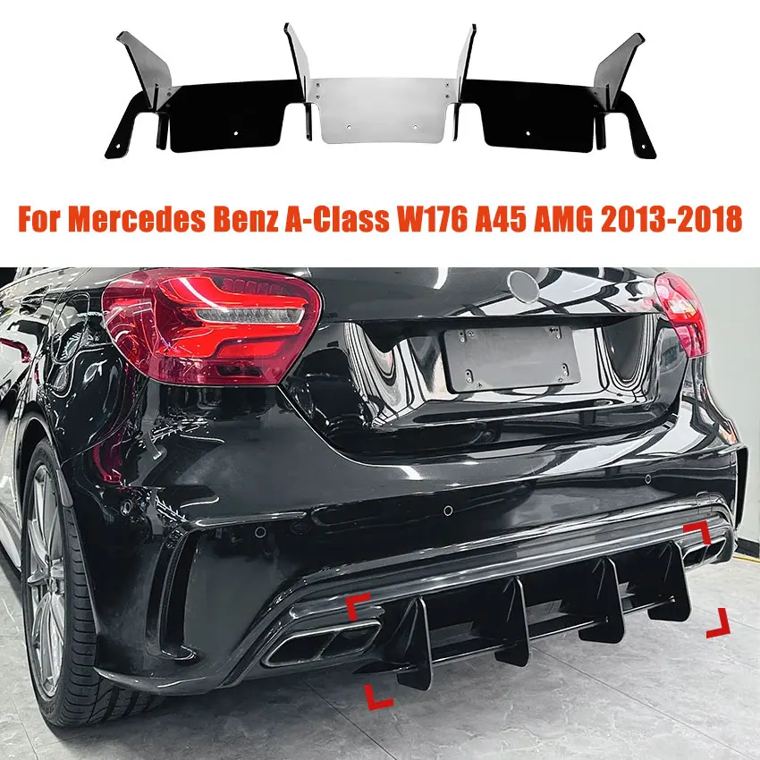 For Mercedes Benz A-Class W176 A45 AMG 2013-2018 Rear Lip Spoiler Splitter Tail Wind Blade Body Exterior Guard Modification Kit