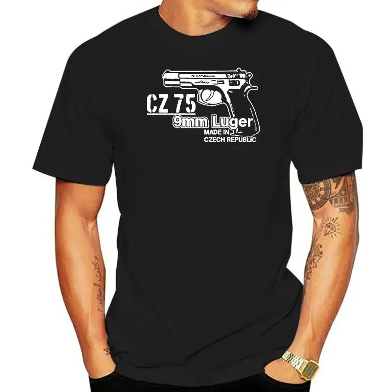 2024 Hot Sale Fashion Cz 75 9mm Luger Weapon Sniper Czech Handgun Automatic Military Gun Tee Shirt Black T Shirt