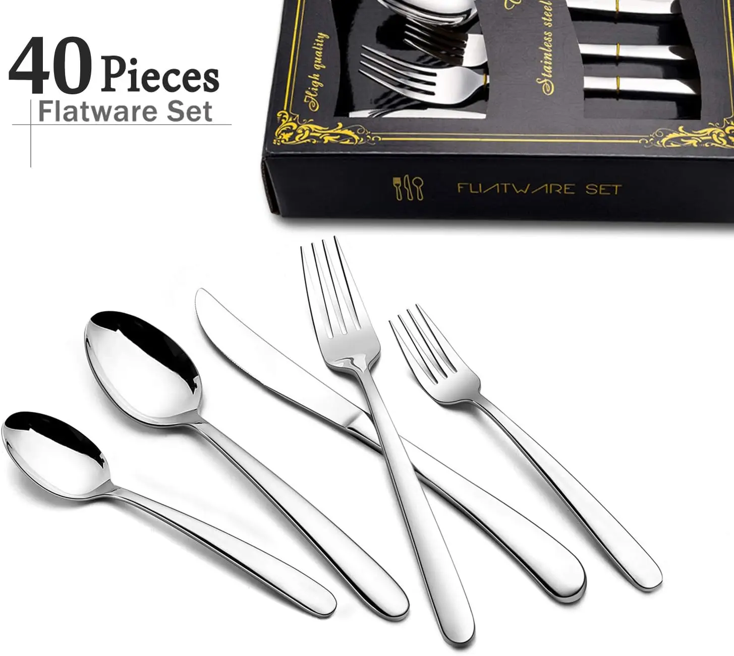 40-Piece Heavy Duty Silverware Set, HaWare Stainless Steel Solid Flatware Cutlery for 8,Modern & Elegant Design for Home/Hotel/W