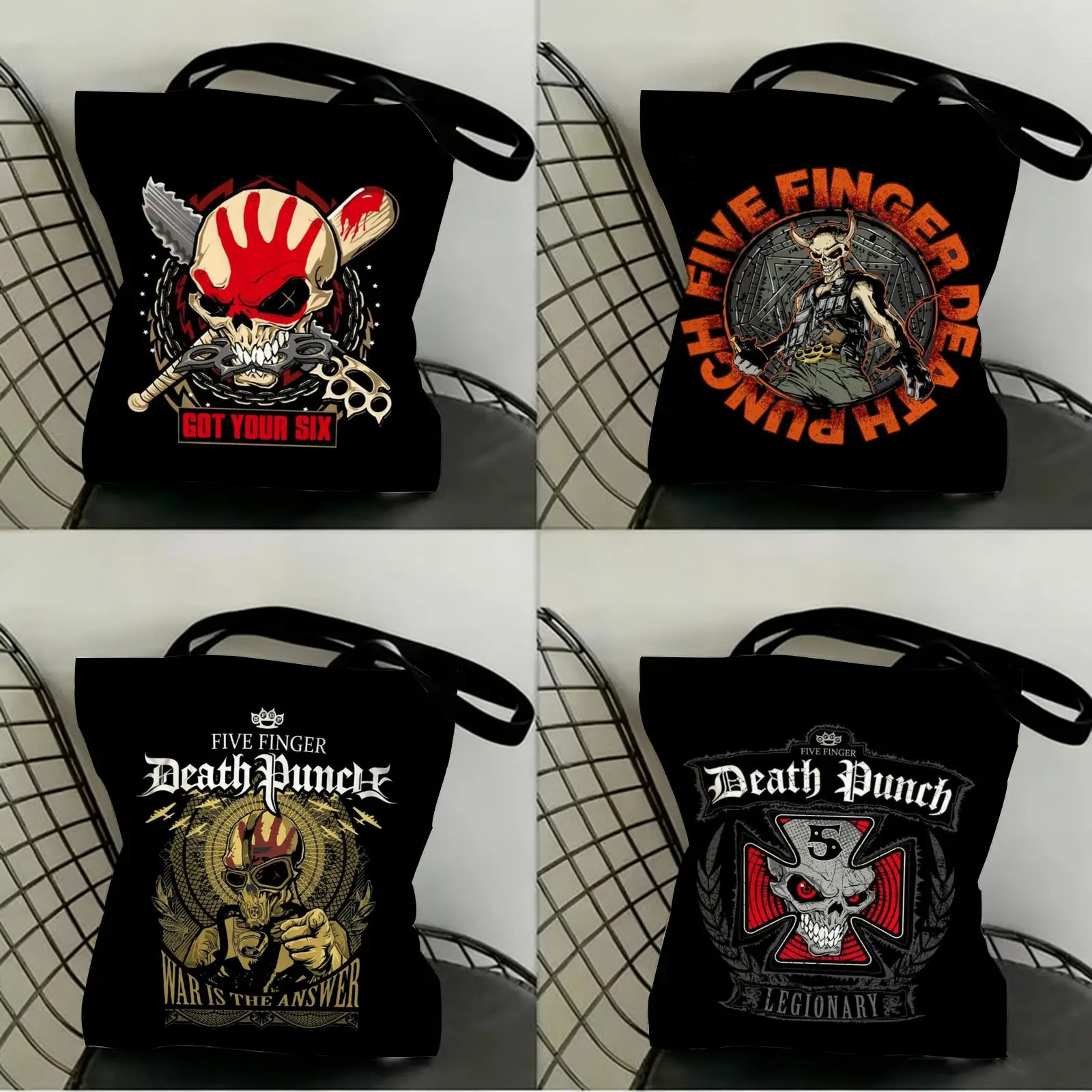 Five F-Finger Death P-Punch Storage Bags Canvas Double-Sided Print Fashion Shoulder Tote Shopping Bag Gift Eco Handbags