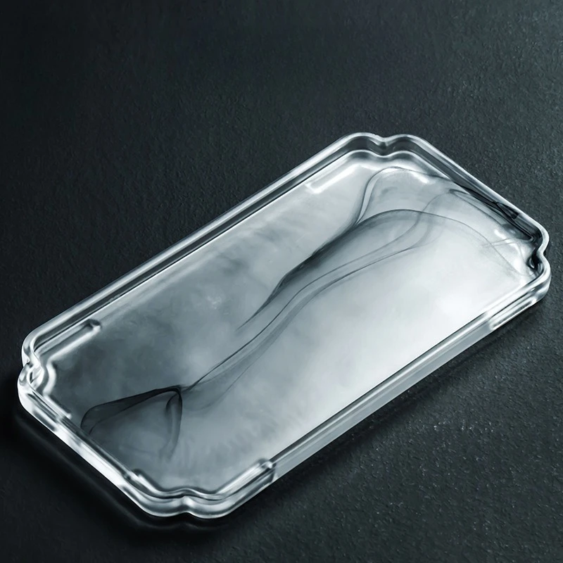 Small Liuli‑ink‑wash Gongfu tea tray, dry‑brew tea table, rectangular mini tea saucer for teapot, tea set accessory