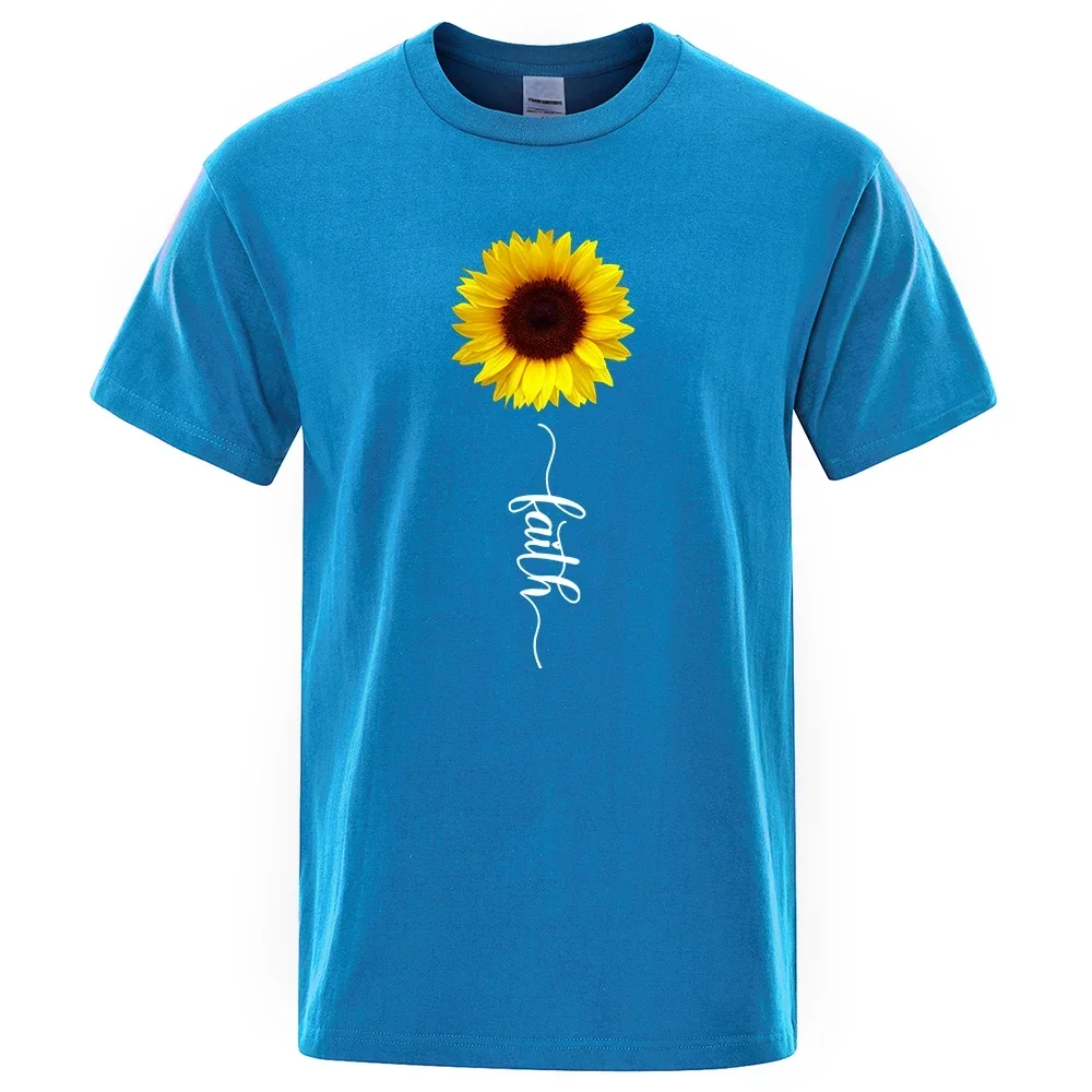 Short Sleeve Tshirt Y2k Style 100% Cotton The Sunflower of Hope Beauty Print Men Shirt Fashion Brand Clothing Regular Top