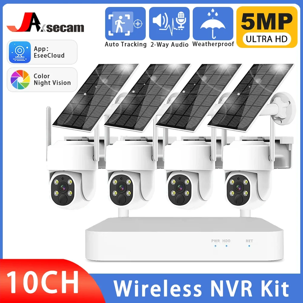 

10Channel 5MP Battery Solar Powered Cctv Camera Kit 10CH Outdoor Wireless Wifi Solar Dual Light Source Security Camera System